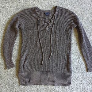 American Eagle Brown Knit Sweater with Tie Detail